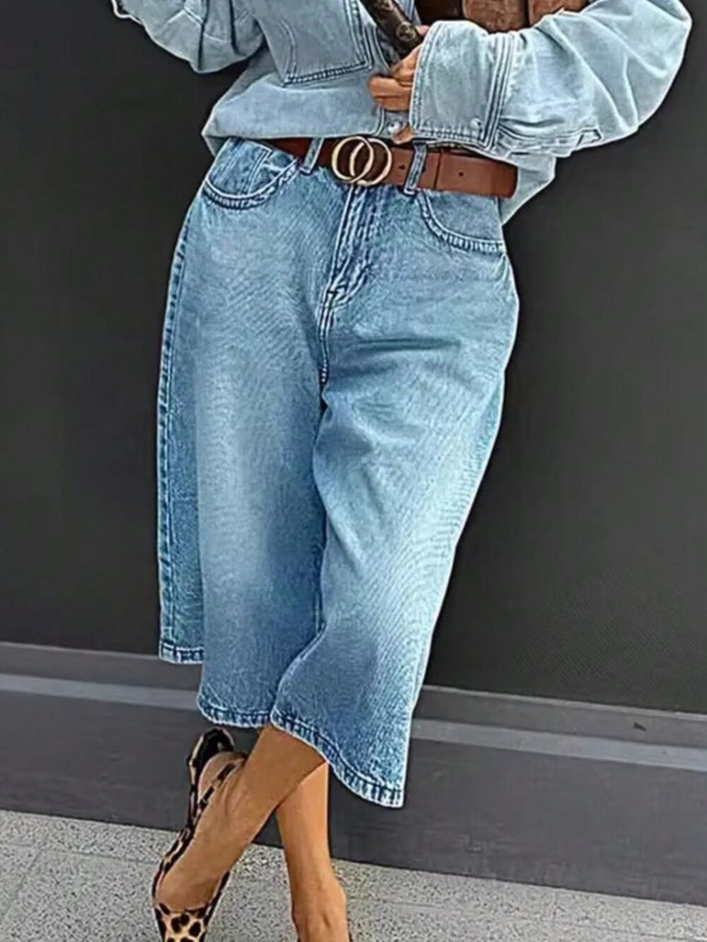 Medium Blue Bohemian Women's Denim Bermuda Shorts with Button Zipper Detail - Picture 6 of 6